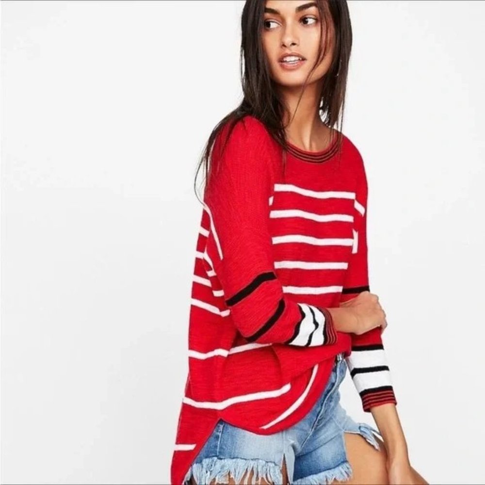 Express Red Striped Circle Hem Tunic Sweater XS